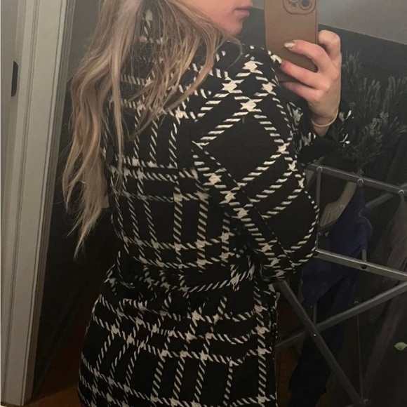 Macys Gingham Waist Tie Pea Coat - Picture 3 of 4